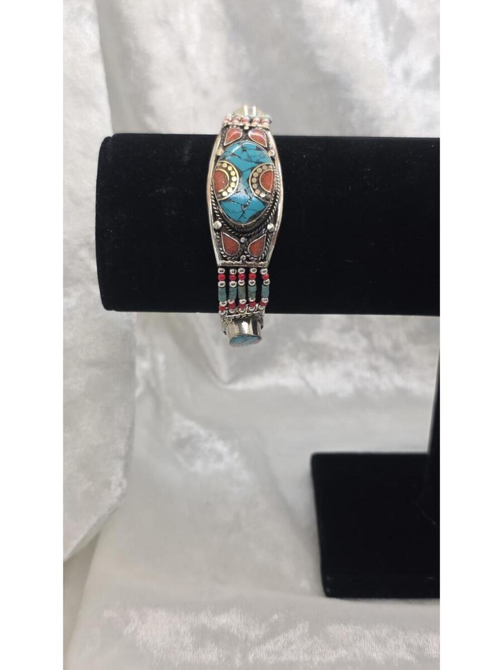 Alpaca Silver Turquoise Mosaic Bracelet Southwestern Boho Artisan Mexico